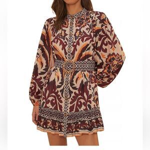 NWT FARM Rio Toucans Scarf Belted Mini Dress Women Size M